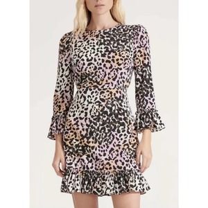 Veronica Beard Dress Women 0 Mini Tamar Multi Animal Print Silk Stretch Ruffle